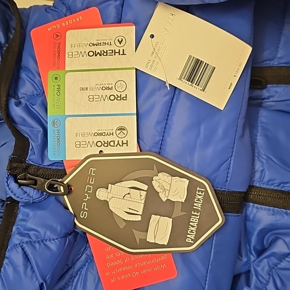 Spyder Men's Hooded Puffer Packable Jacket In 'Electric Blue'. NWT. - Picture 6 of 11